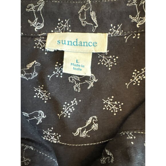Sundance Black Long Sleeve Button-Up Shirt Horse Print Size Large Equestrian - Picture 3 of 5